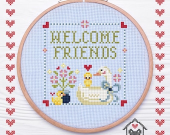 Welcome New Friends - Vintage Goose Cross Stitch Digital PDF Pattern