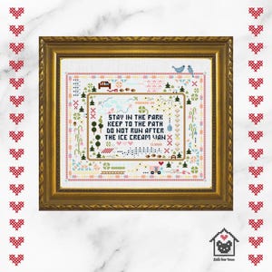 Park Path - Floral Quilt-Style Subversive Primitive Sampler Style Cross Stitch Digital PDF Pattern