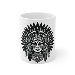 Boho Chic Tribal Mug, Unique Coffee Cup, Gift for Her, Nature Lover Mug, Home Decor, Black and White Art