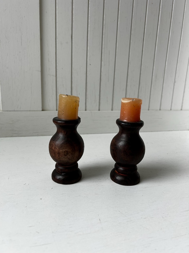 Pair of Vintage Wood Candlestick Holders | Turned Wood Candle Holder ...