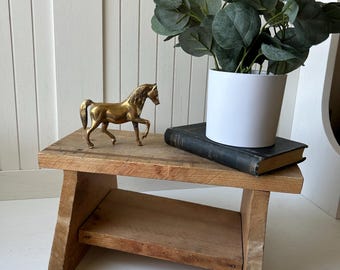 Vintage Handmade Wooden Stool | Rustic Plant Stand