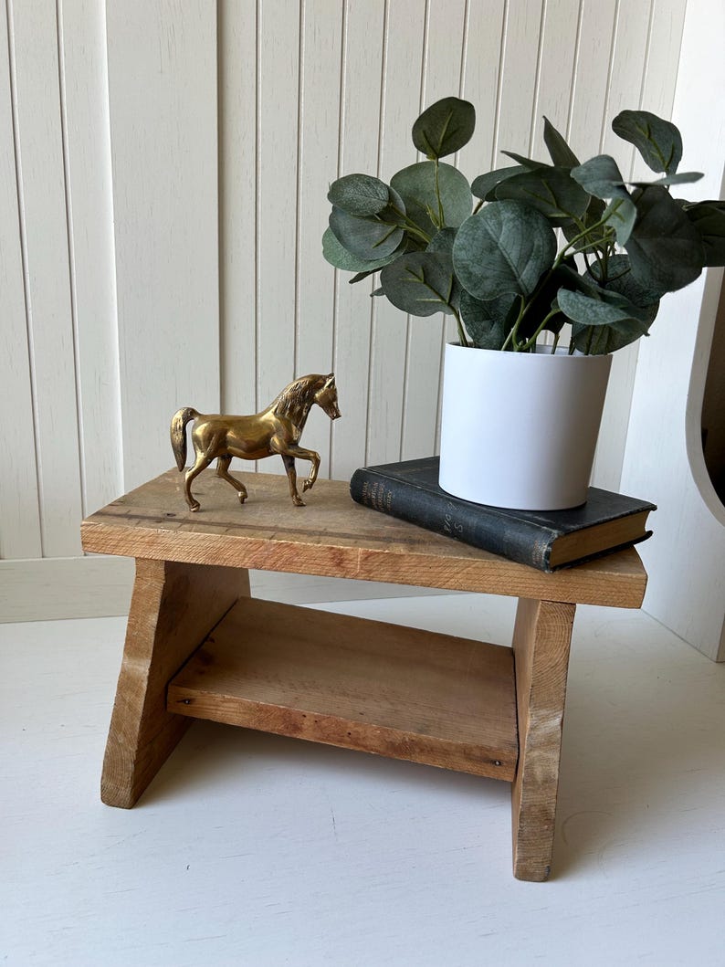Vintage Handmade Wooden Stool | Rustic Plant Stand - Etsy