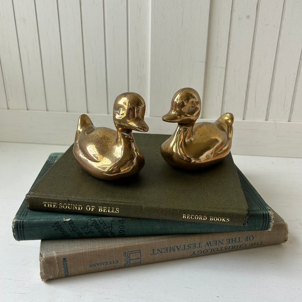 Vintage Brass | Brass Bird Set | Vintage Brass Duck | Brass Mallard | Set of Two Brass Ducks | Vintage Ducks | Duckling | Brass Ducklings