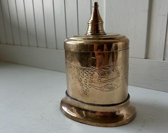 Vintage Etched Brass Lidded Trinket Dish | Jewelry Holder