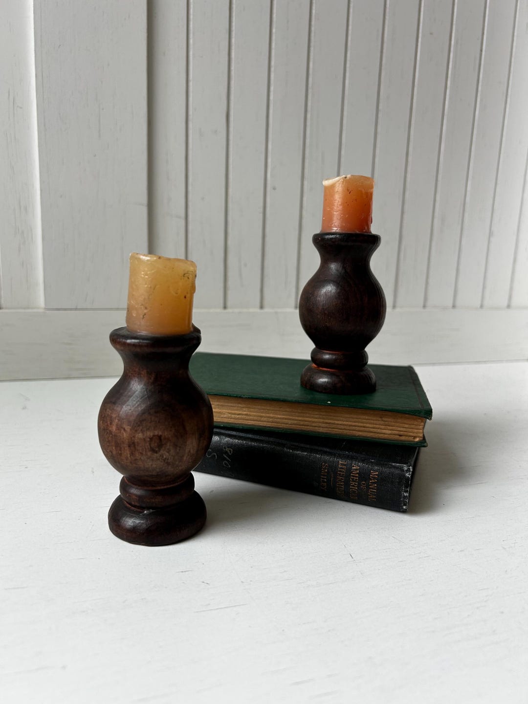 Pair of Vintage Wood Candlestick Holders | Turned Wood Candle Holder ...