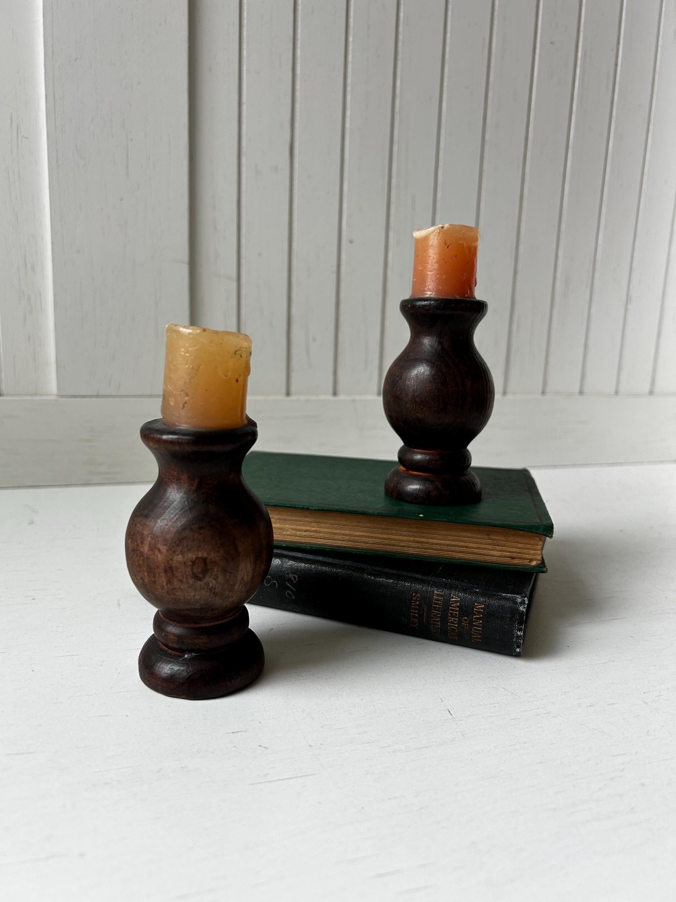 Pair of Vintage Wood Candlestick Holders | Turned Wood Candle Holder ...