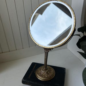 Vintage Ornate Gold Floral Vanity Mirror | Brass Metal Gold toned swivel mirror | Victorian style vanity mirror