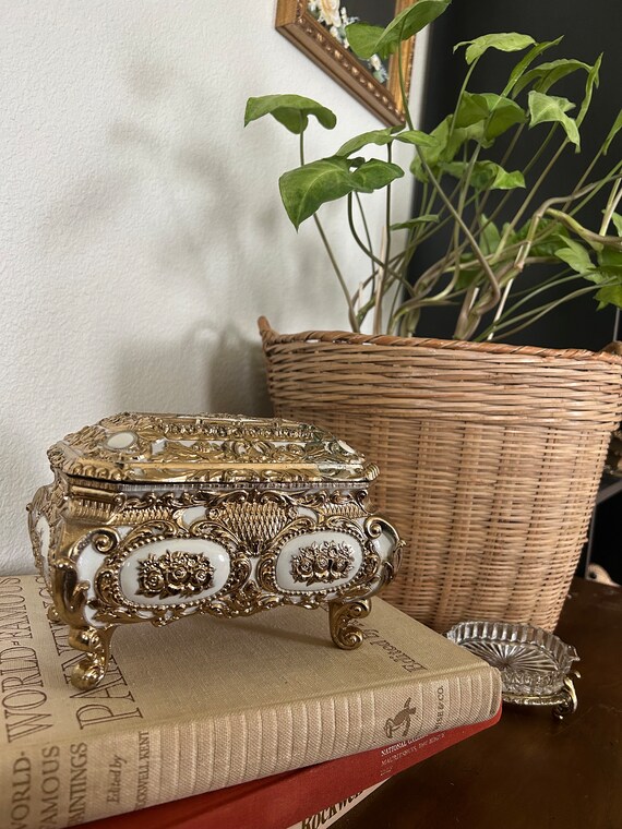 Vintage Gold Tone Jewelry Box | Vintage Trinket Bo