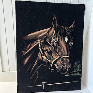 Vintage Horse Painting | Horse Painting on Velvet | Moody Horse Painting | Vintage Horse Art | Horse Decor