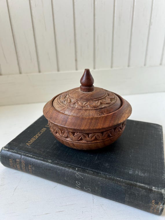 Hand Carved Floral Wooden Box | Petite Trinket Box