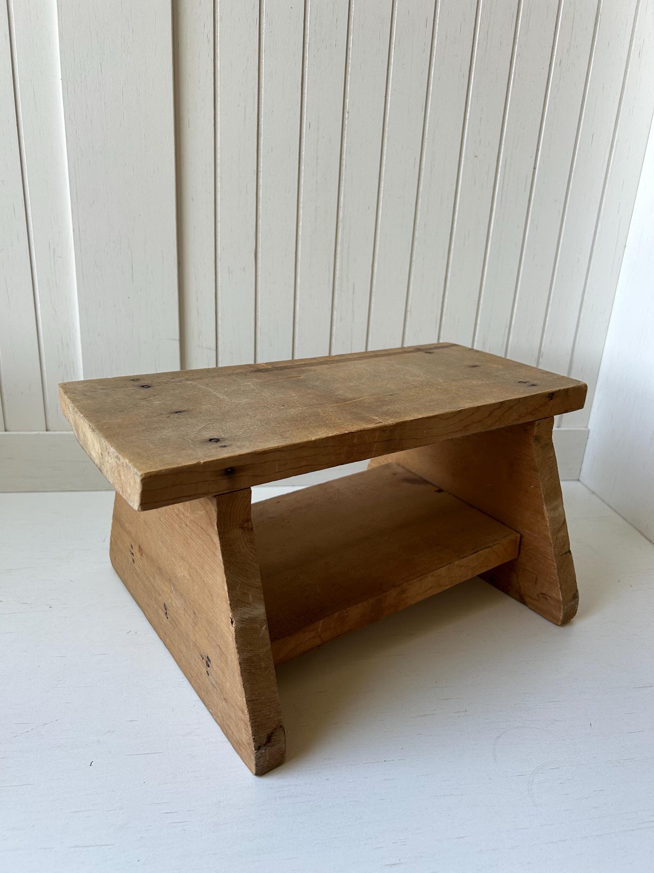 Vintage Handmade Wooden Stool | Rustic Plant Stand - Etsy
