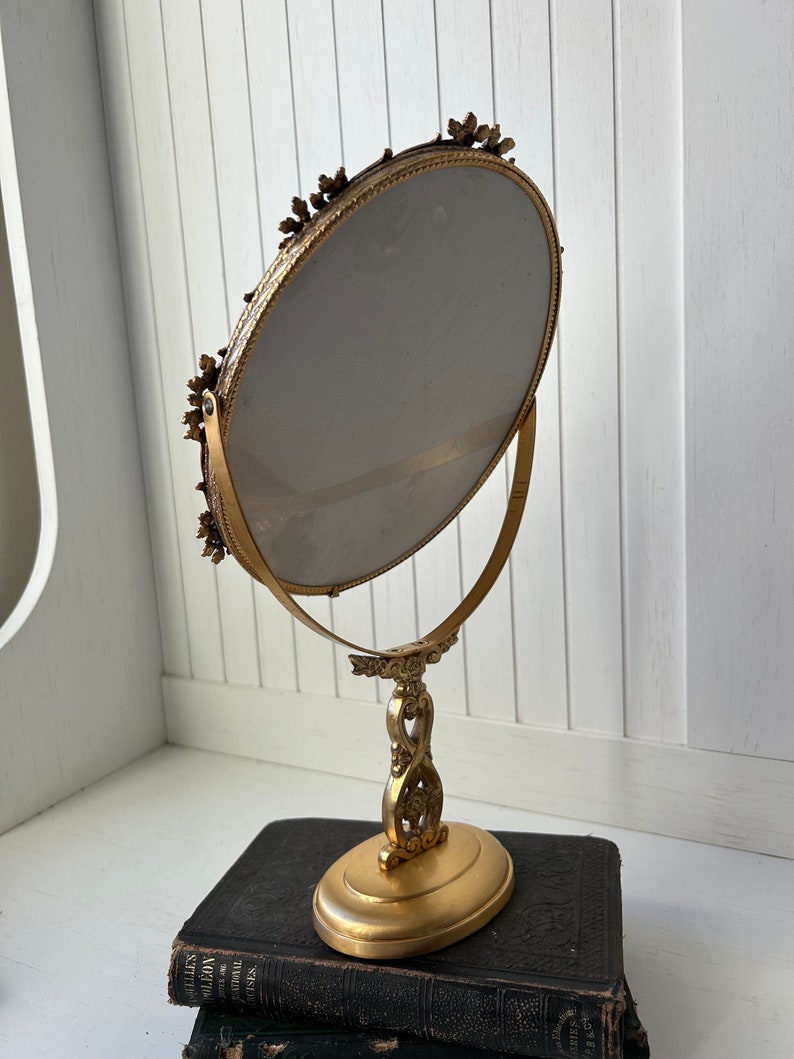 Vintage Ornate Gold Floral Vanity Mirror Brass Metal Gold Toned Swivel ...