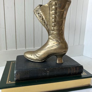 Vintage Brass Boot | Vintage Brass Shoe | Brass Antique Shoe | Vintage Brass Victorian Boot Figurine | Antique Style Button Up Shoe |