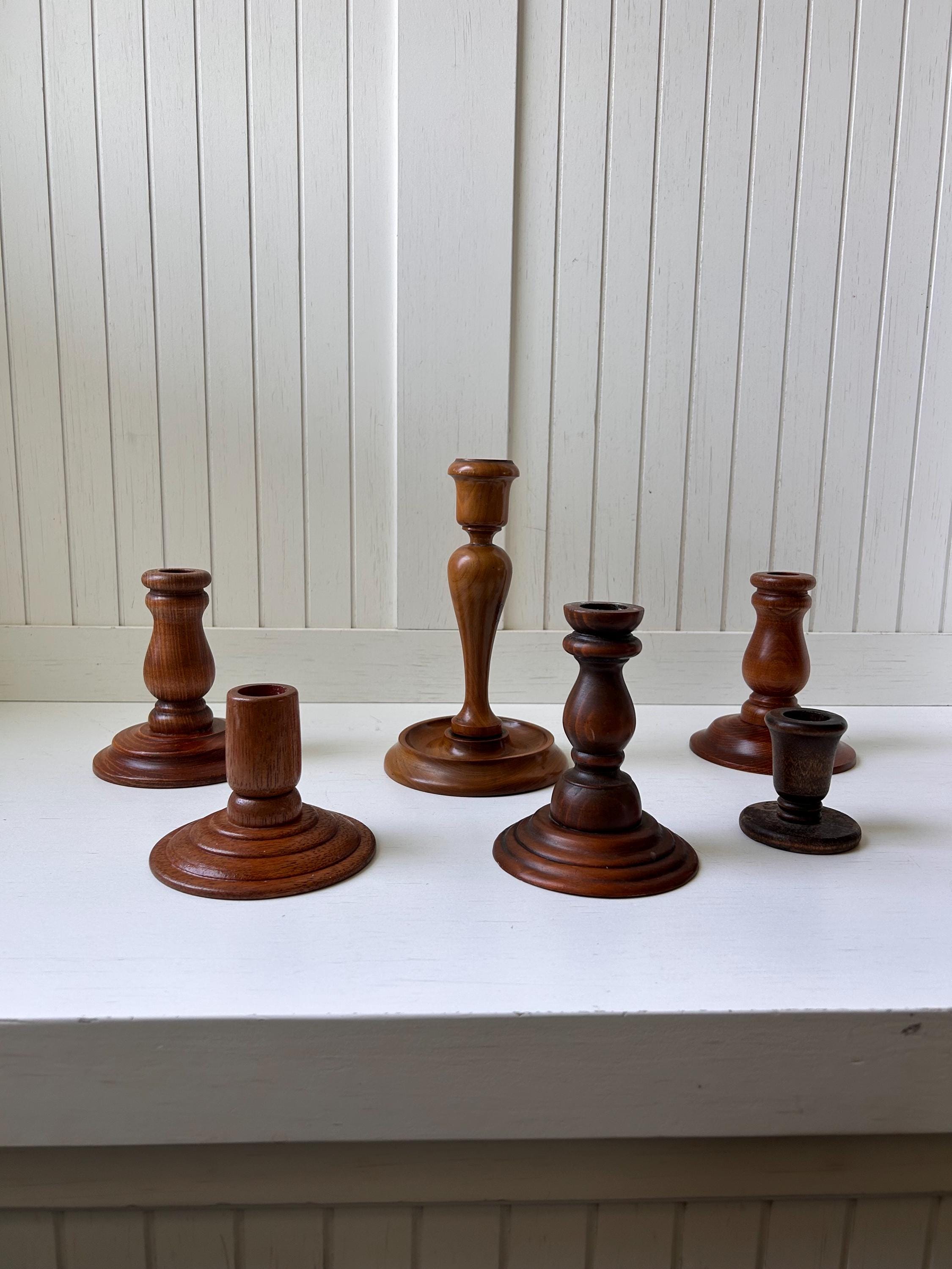 Set of 6 Vintage Wood Candle Holders | Eclectic Wood Candle Holder Set ...