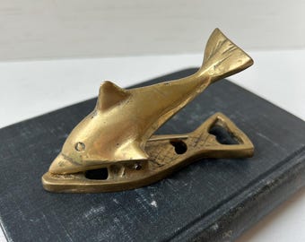 Vintage Brass Dolphin Clip | Ornate Paper Holder, Fish Decor