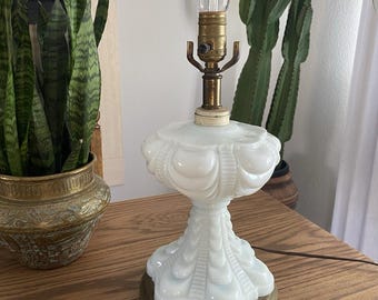 Vintage 1940s Coolidge Drape Milk Glass Lamp Electrified Oil Lamp Art Deco Lamp
