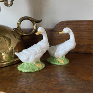 Vintage Ceramic Geese China Duck Pair Water Fowl Figurines Birds on Grass