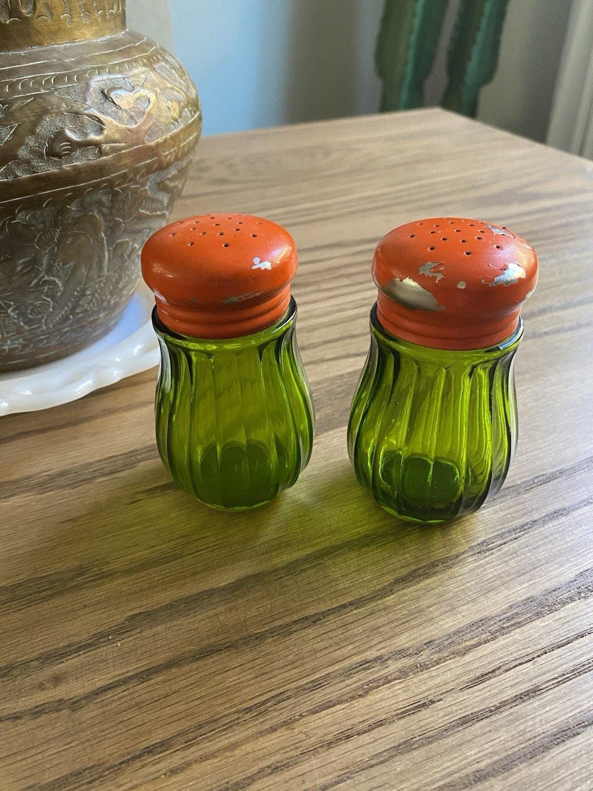 Vintage Midcentury Takahashi Salt and Pepper Shakers Green Glass