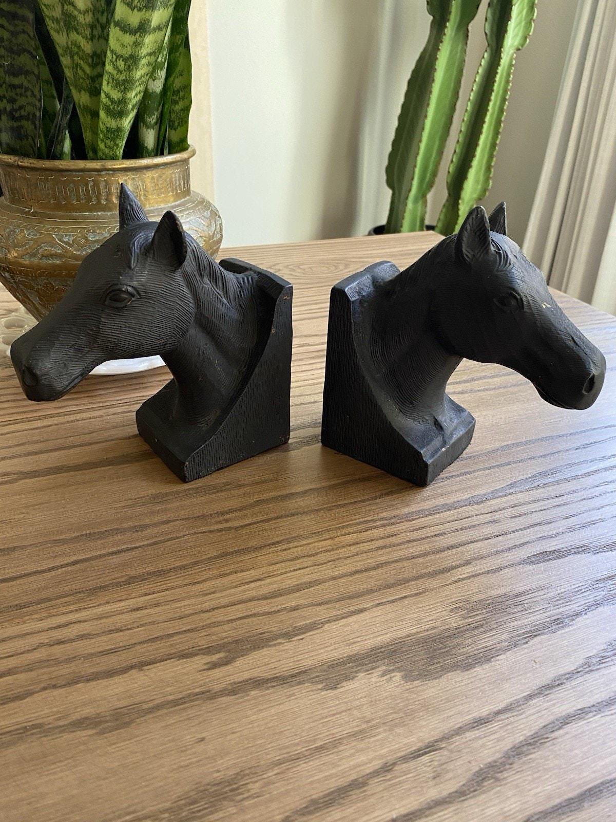 Vintage Mid-Century Black Clay Horse Head Bookends - Etsy 日本