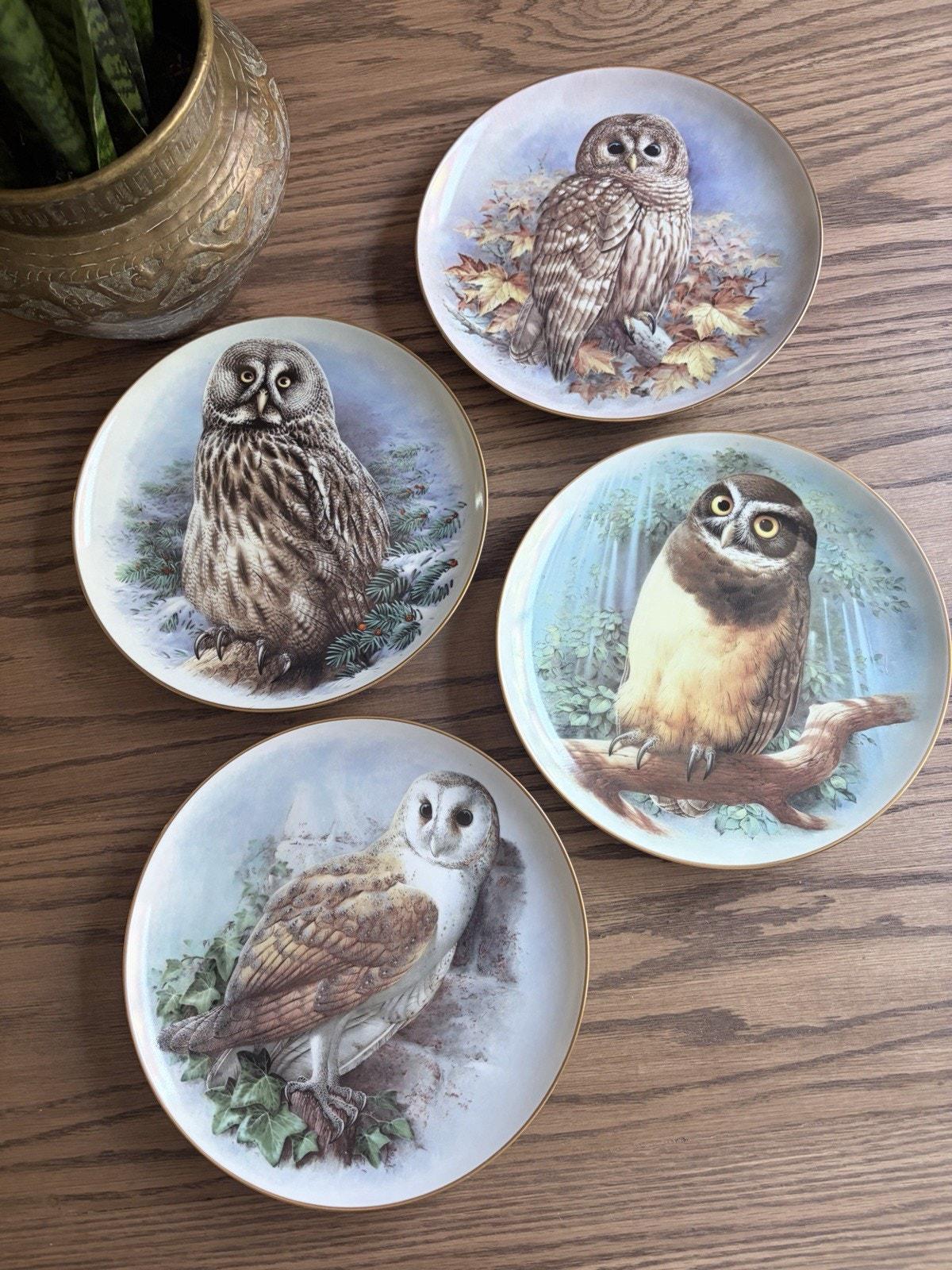 Vintage Wall Hanging Plates Owl Plates Danbury Mint Plates Wedgwood Set Of 4