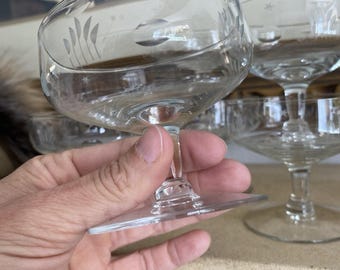 Copas de cóctel vintage de los años 50 grabadas, con tallo corto y diseño de estrellas de trigo (juego de 10)