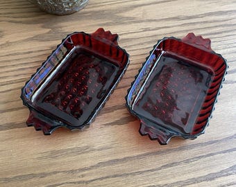 Vintage Anchor Hocking Royal Rubinrotes Glas Relish Dish Starburst 2er Set