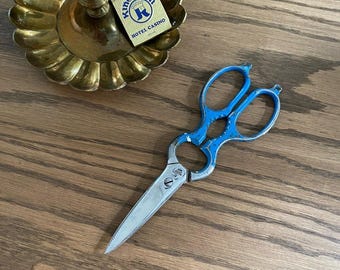 Vintage J.A. HENCKELS Duitse keukenschaar met blauw handvat, roestvrijstalen keukenschaar, 7,5" l