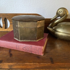 Vintage Brass Jewelry Box Hinged Lid Hexagon Shape Brass Box Antique Brass