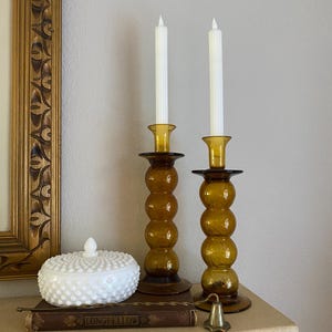 Vintage Midcentury Amber Bubble Glas Kerzenhalter: Mundgeblasen MCM Decor