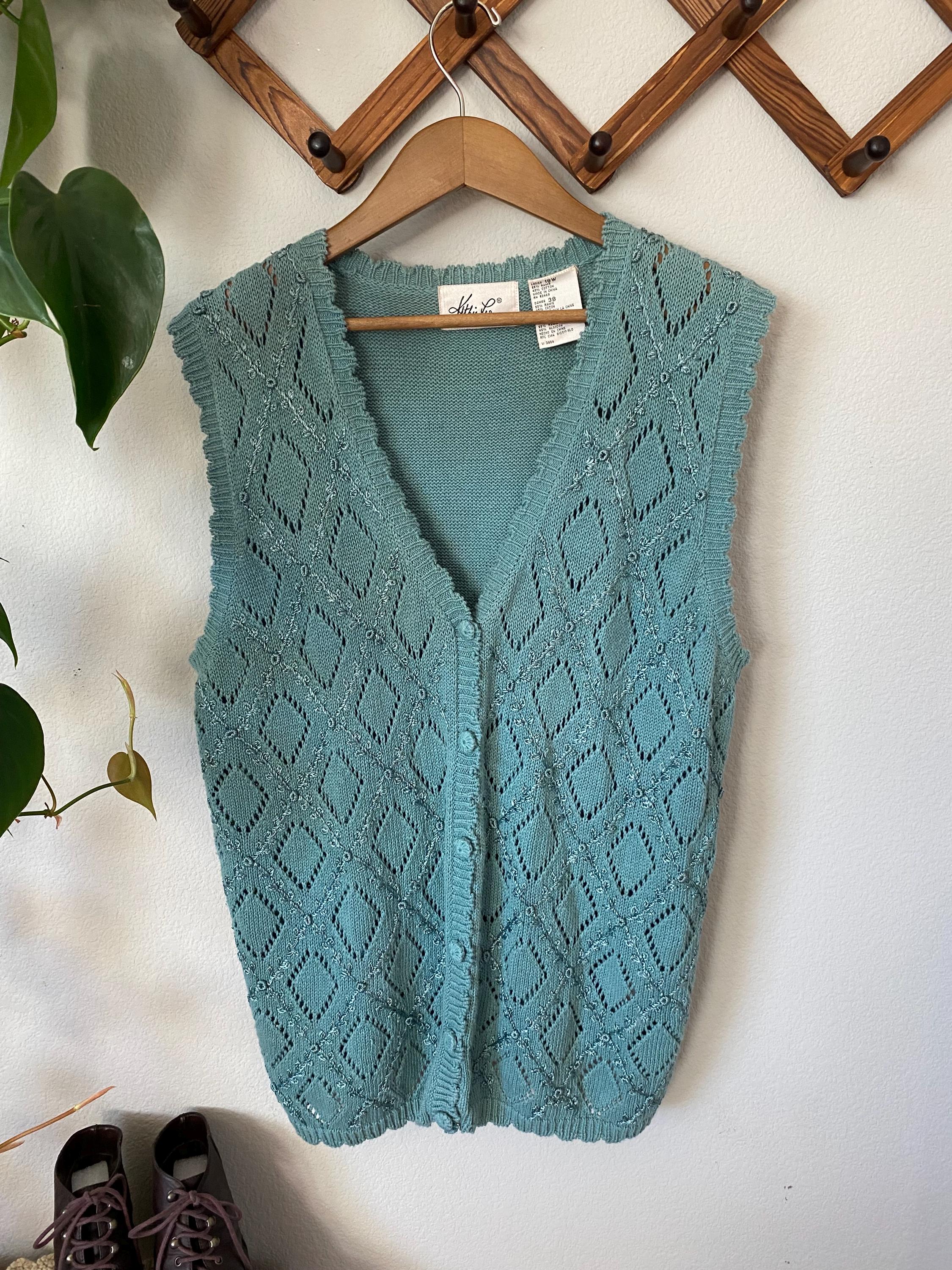トップス 80s vintage cotton knit design long vest 80s vintage cotton knit design long vest