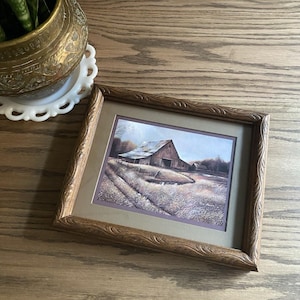 Vintage oude rustieke schuur boerderij scène ingelijste gematteerde muurkunst van Ruane Manning