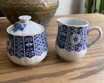 Vintage Lipper & Mann Blau Imari Muster Milchkännchen und Deckel Zuckerdose Set