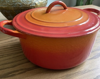 Vintage 1960s Le Creuset C 3qt Cast Iron Dutch Oven FLAME Orange Red