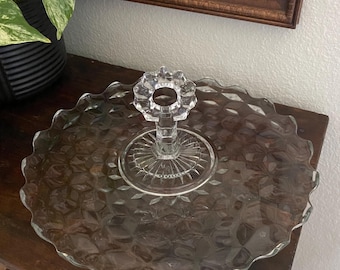 Vintage Fostoria American Glass Center Handle 12” Platter Elegant Crystal Serving Dish Plate Cubist Appetizer Dish