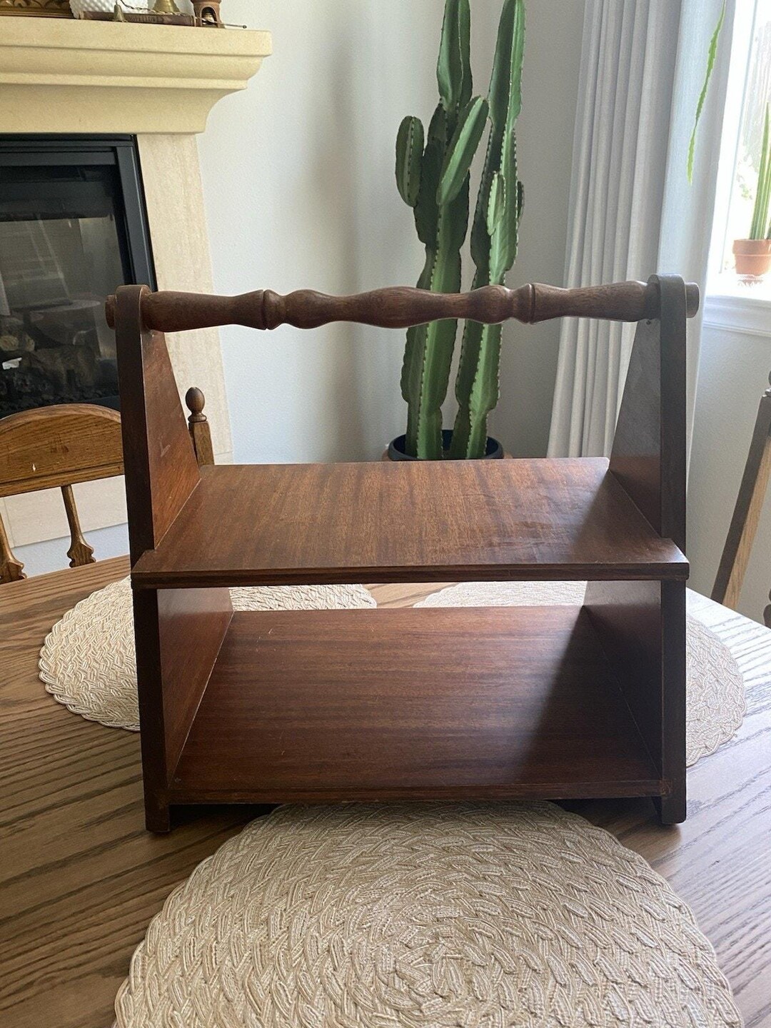 Two Tier Magazine Rack Vintage Wood Two Tier Shelf With Handle Magazine Rack Book Carrier Wood ...