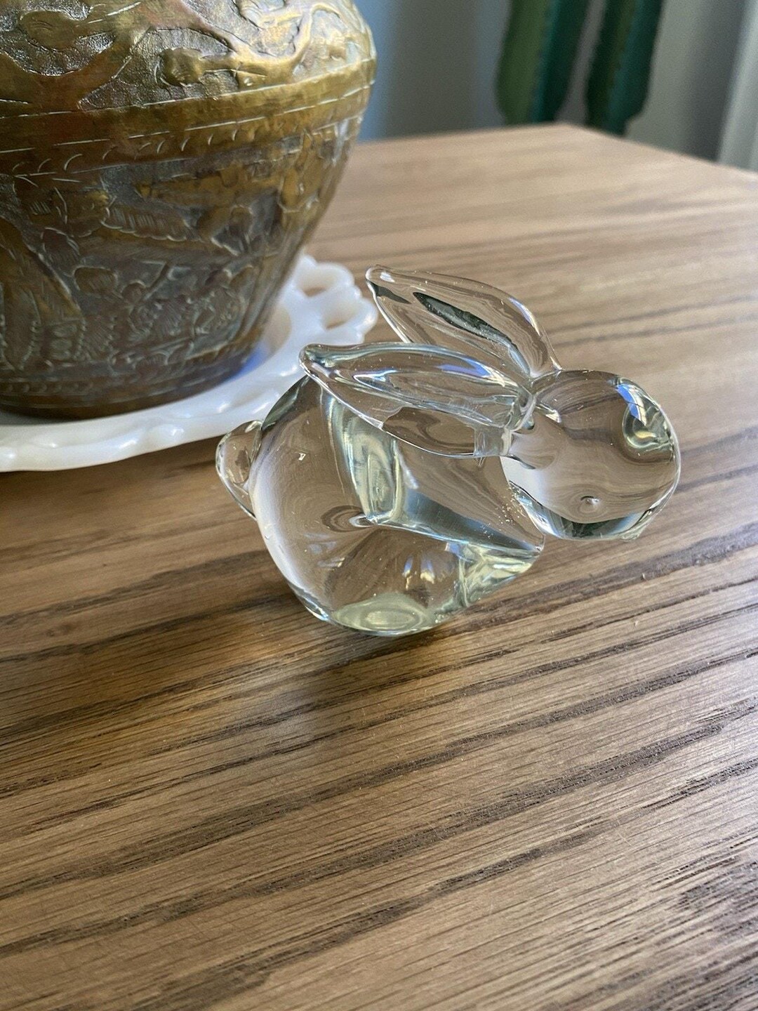 Vintage Art Glass Bunny Rabbit Paperweight Clear Glass Rabbit Figure ...