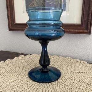 Vintage Midcentury Murano Glass Compote: Aqua Blue Italian Hand Blown MCM Decor