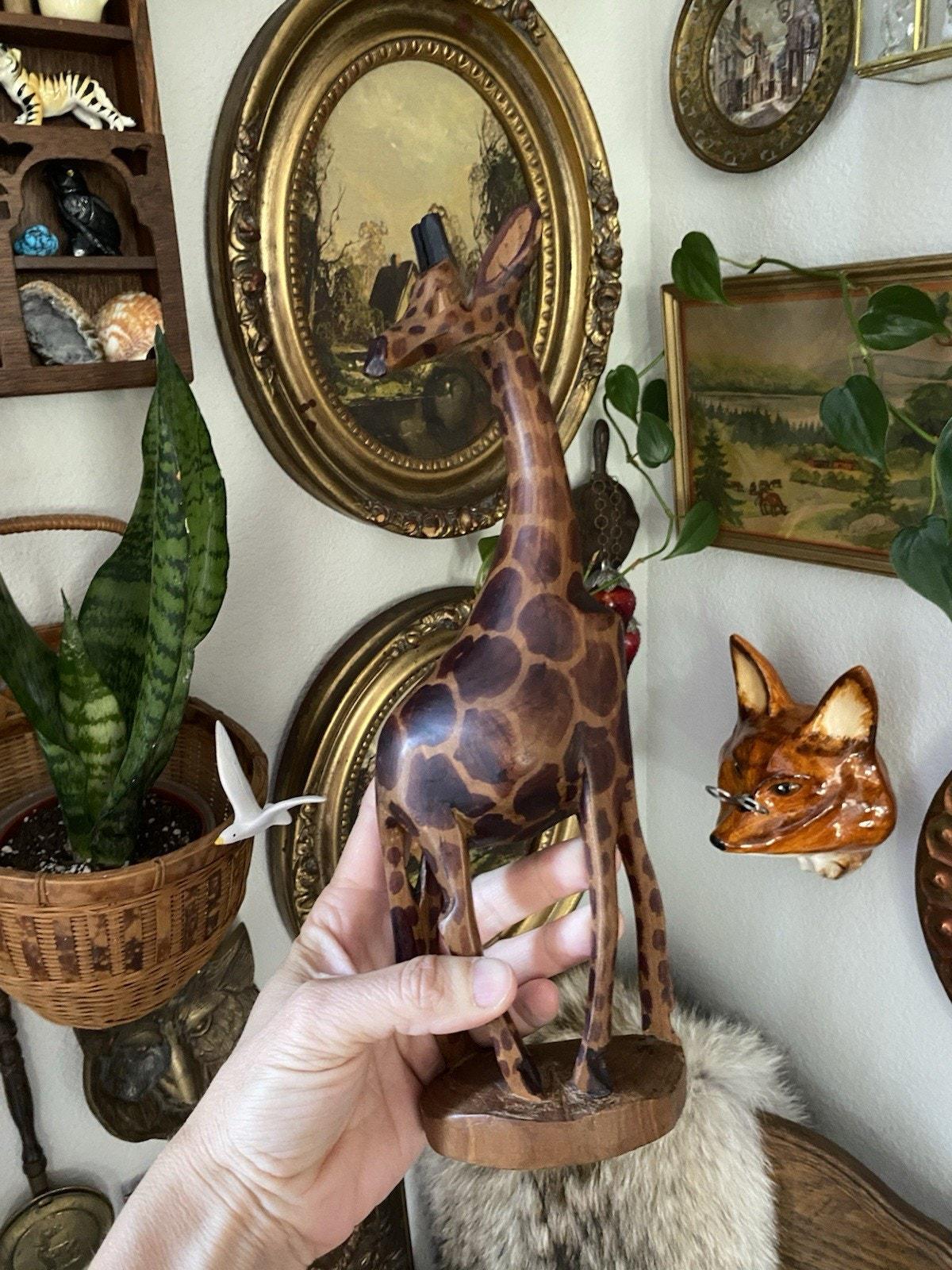 Vintage Hand Carved Wooden Giraffe African Animals Kenya 12” Tall