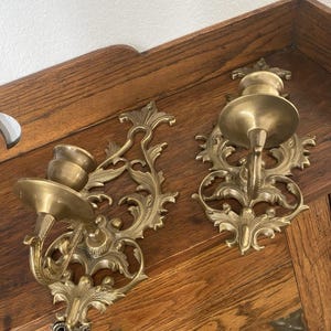 Vintage Solid Brass Hollywood Regency Ornate Wall Candle Holder Brass Sconce Set