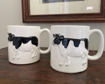 Vintage 1980s Otagiri Cow Mugs Set of 2 Made in Japan Farmhouse Decor