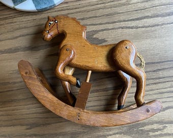 Vintage Handmade Wooden Rocking Horse Toy With Moving Legs Wood Horse