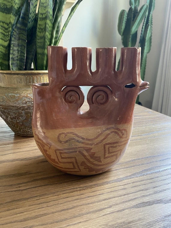 Vintage Heron Martinez Mendoza Clay Pottery Candelabra Bird