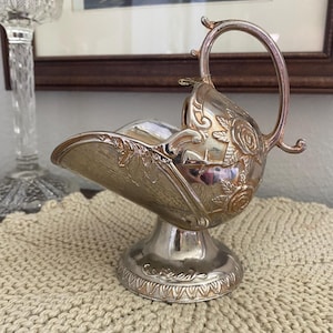 Vintage Victorian Sugar Scuttle Silver Roses With Scoop Vintage Sugar Bowl with Spoon Ornate Floral Silver