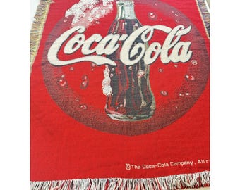 Coca-Cola Tapestry Throw Blanket Vintage Fringed 40x50