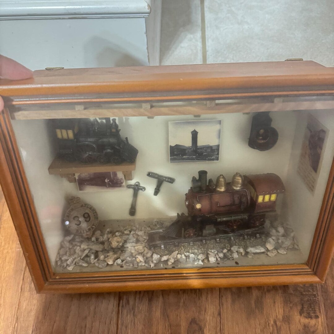 VTG ART Wooden Shadow Box Diorama With Miniature Trains and Railway 39 ...