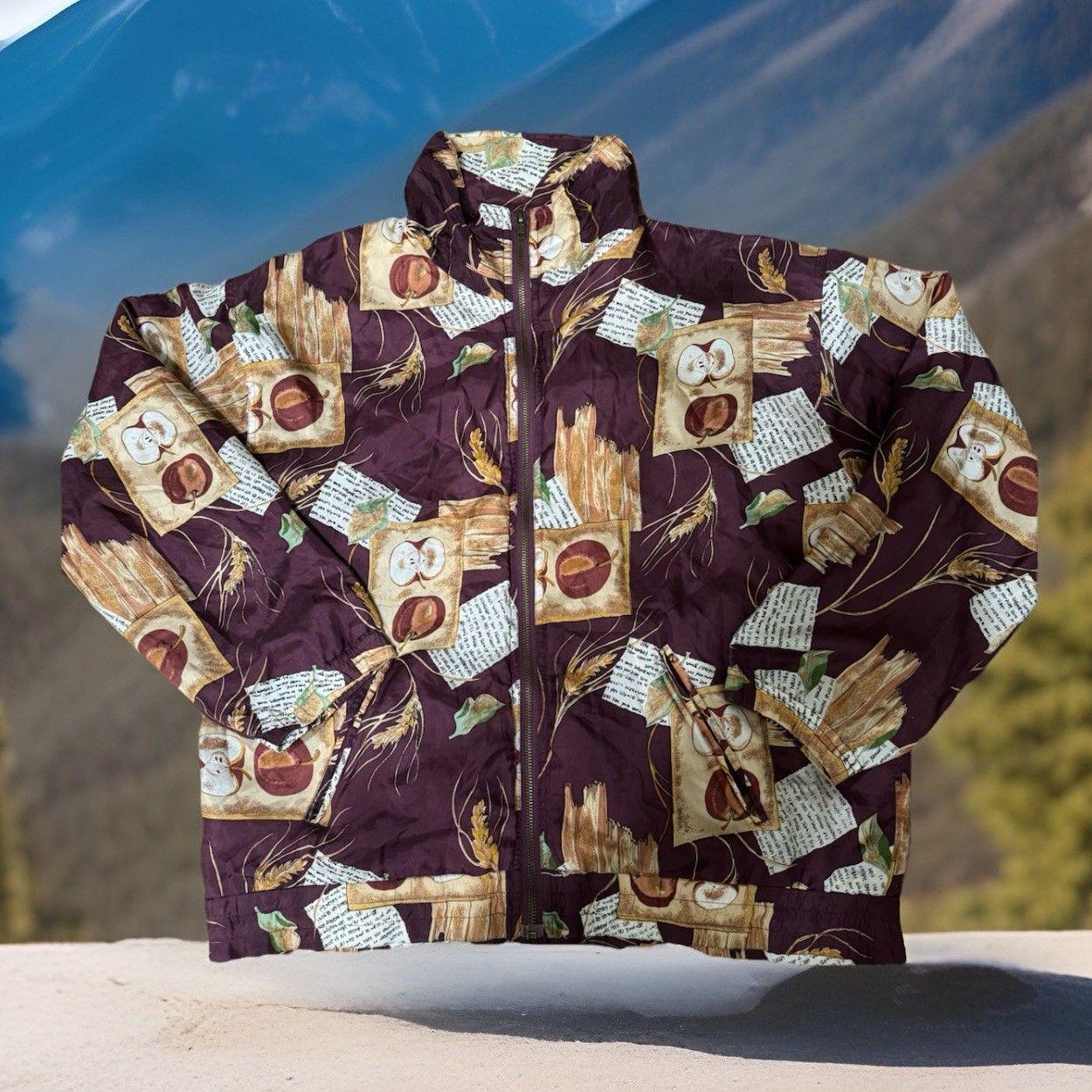 Y2K EVR 100% Silk Womens Sz S Fruit Botanical Bomber Jacket Floral