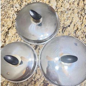 Vintage Stainless Steel Replacement Pot Pan Lids Set of 3 Black Knobs 6 7 8 In