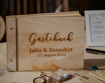 Personalisiertes Hochzeitsgästebuch aus Holz, graviert, Geburtstag, Hochzeit, Gästebuch graviert