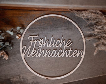 Holzring "Fröhliche Weihnachten", Weihnachtsdeko, Holzkranz Weihnachten, Türdeko, Türschild