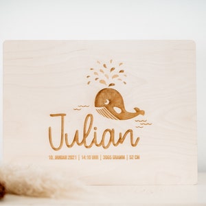 Personalisierte Erinnerungsbox für Babys und Kinder, Holzbox, Holzkiste, Holzgravur, Aufbewahrungsbox, Geschenk zur Geburt, Wal